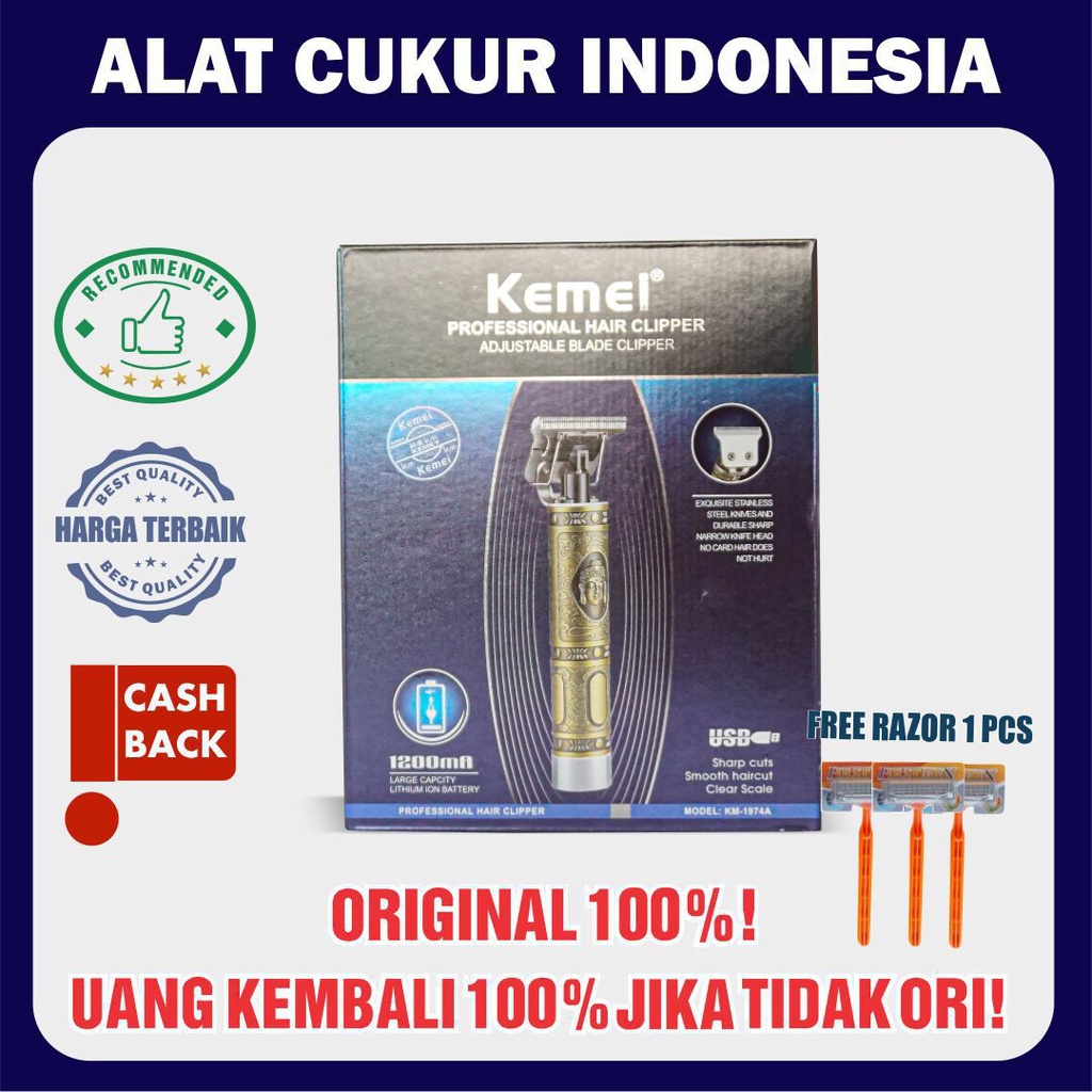 ALAT CUKUR KUMIS JENGGOT RECHARGER TRIMMER KEMEI KM 1974 A ORIGINAL
