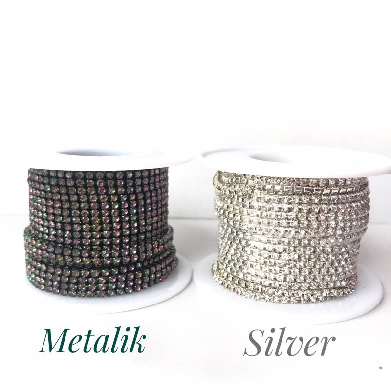 ROLL DIAMOND RENTENG rapat SS6 SS8,5 SS12 PER ROLL BAHAN TASBIH juntai Chain Rantai 2mm 2.5mm 3mm