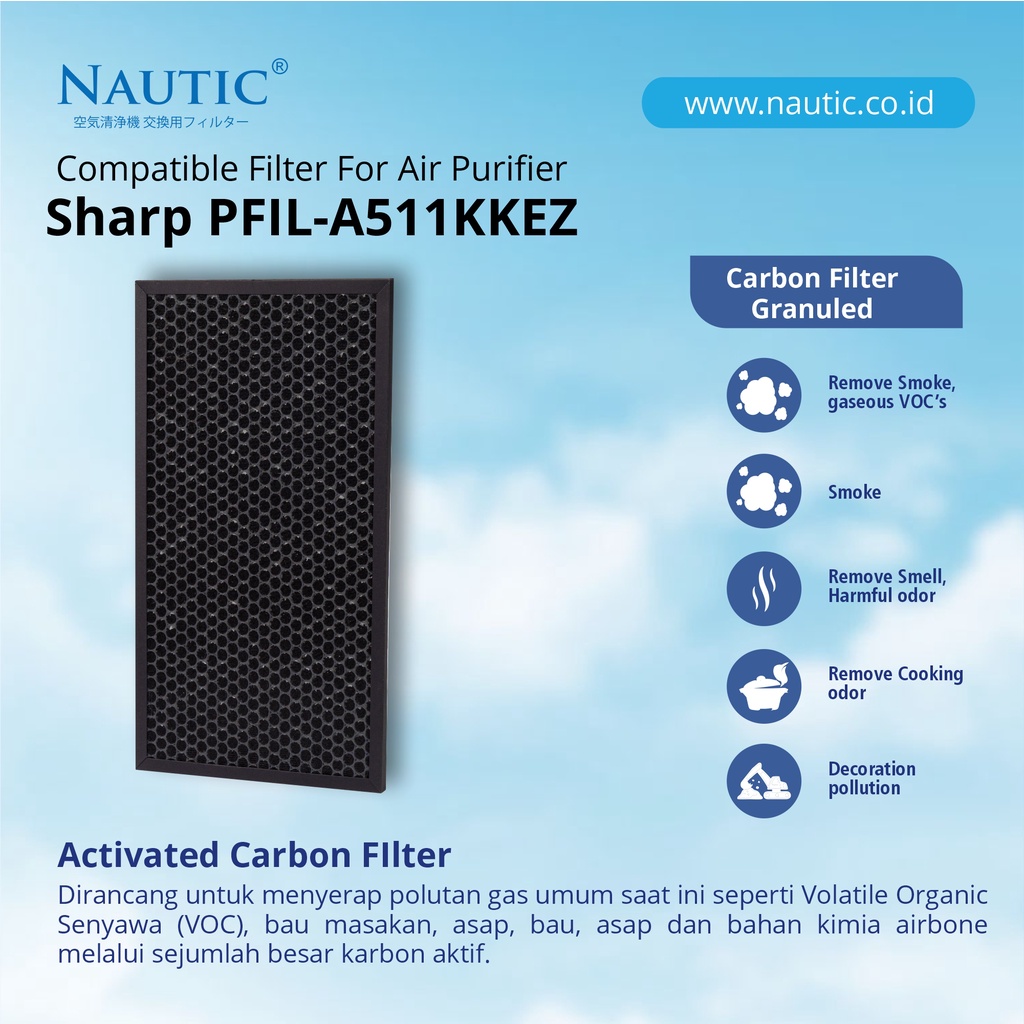 NAUTIC - Hepa + Deo untuk sharp FP-J80Y / FP-J60Y / PFIL-A511KKEZ / PFIL-A510KKEZ