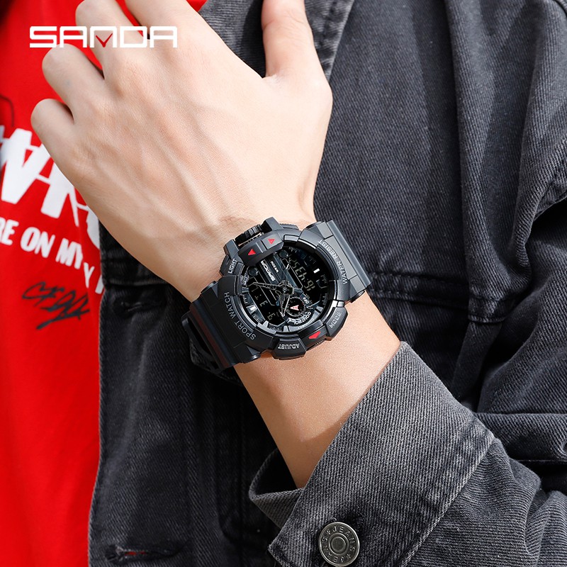 SANDA 599 Jam Tangan Pria Digital Analog Tali Rubber Chronograph Anti Air WATCHKITE WKOS