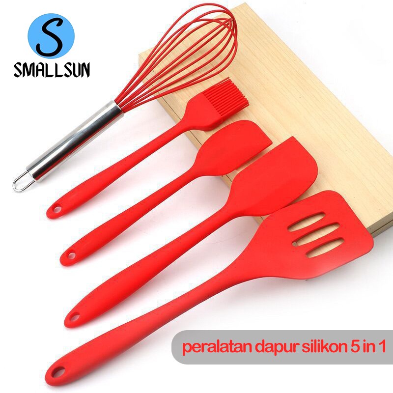 Spatula Set Alat Masak 5 In 1 Sutil Scrap Kocokan Silicone/Silikon