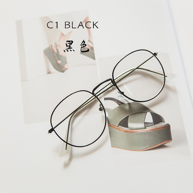 (YUZHU) Bayar di Tempat Frame Kacamate Wanita/Pria Gaya Retro Round Eyeglasses Metal Frame Myopia Eeyglasses