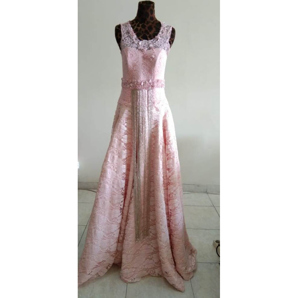 GAUN PESTA peach DRESS PREMIUM MAXI DRESS WEDDING BRIDESMAID fashion show brokat