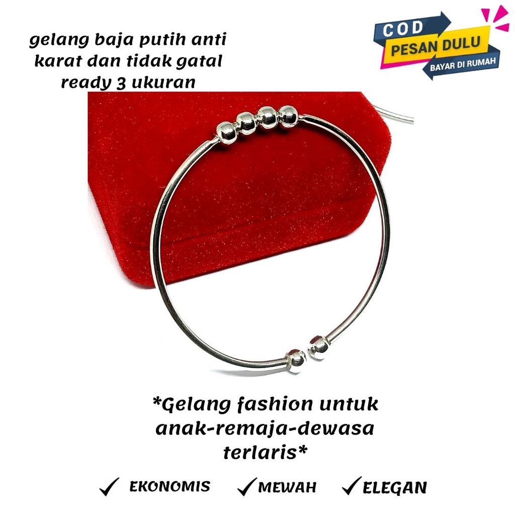 GELANG ANAK BAJA PUTIH ANTI KARAT MODEL MONDIAL BUTIR,GELANG MONEL,TERSEDIA 3 UKURAN