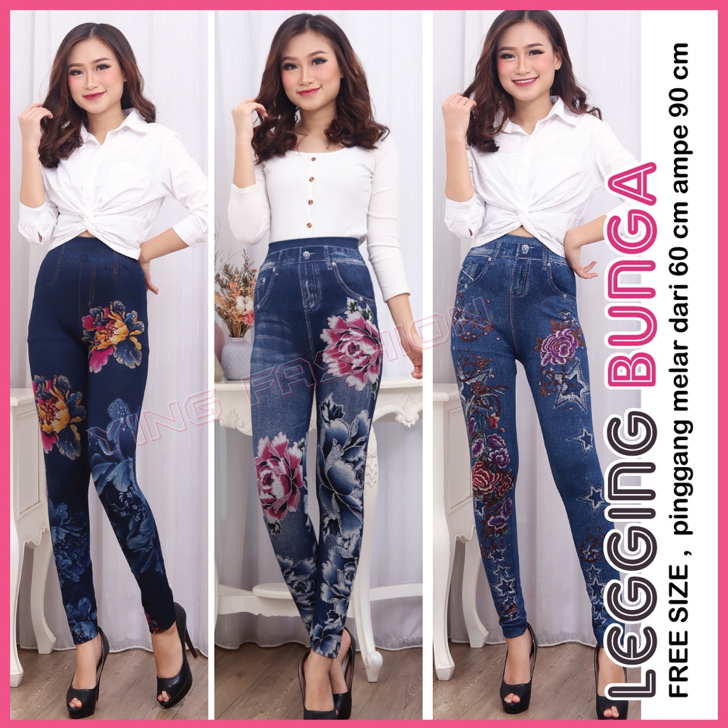 [Grosir Minim 6 pcs ] Legging Jeans BUNGA / legging jeans fashion / jeans denim panjang / jeans wanita / legging jeans import