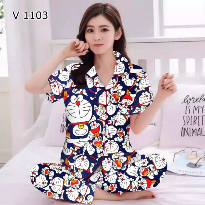 LFF Baju Tidur Wanita Piyama CP Motif Karakter-Dora Tumpuk