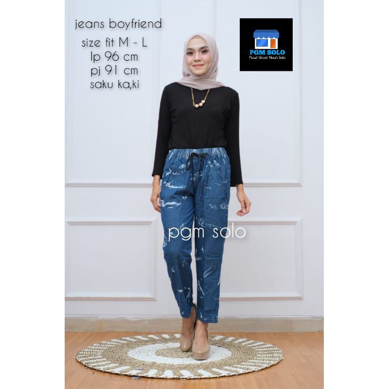 celana jeans boyfriend wanita high waist