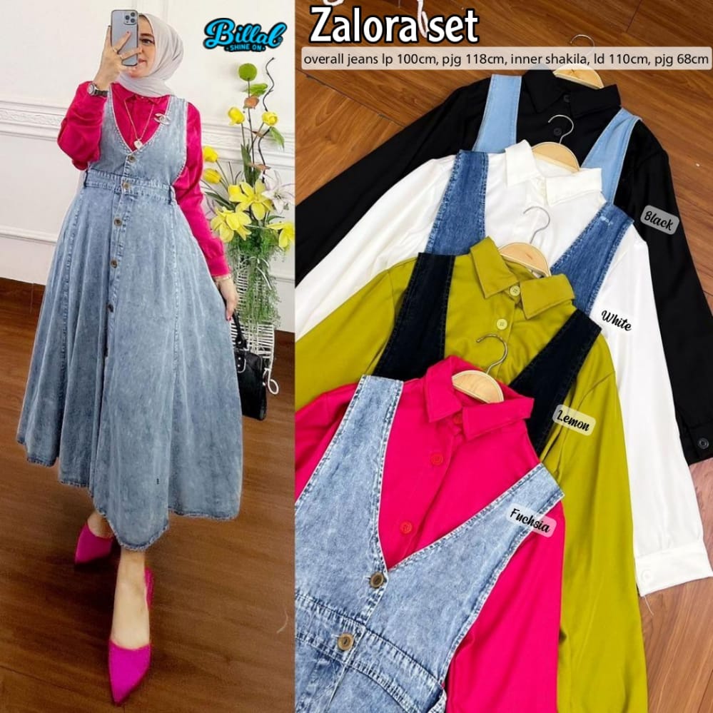 Setelan Overall jeans inner Katun import Sister Set - Snowy - Slavia set