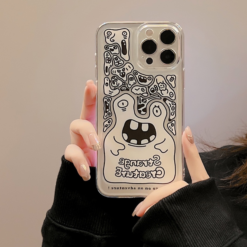 IPHONE Doodle Monster Laser Film Phone Case Cover Untuk Iphone7 8 PLUS X XR XS 11 12 13 14 MINI PRO MAX SE 2020 Pelindung Shockproof