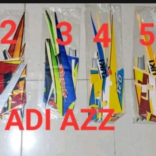 striping stiker body satria hiu lscm biru merah kuning putih hitam