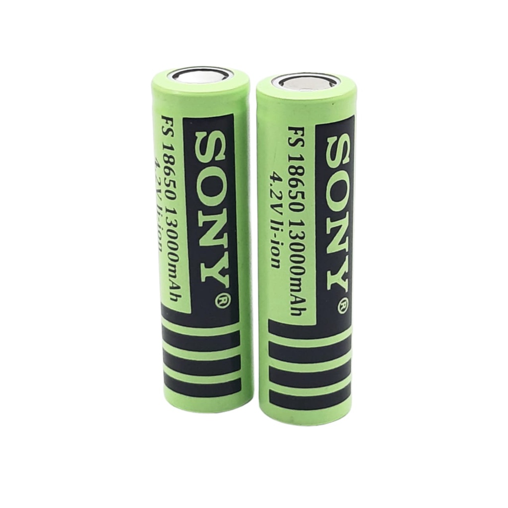 Baterai 18650 Rechargeable/Cas Li-ion 4.2volt-13000mAh Warna Hijau Isi 2pcs Flat Top