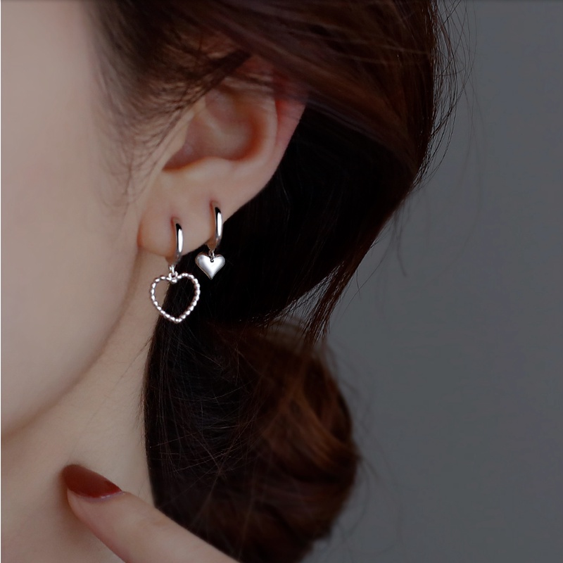 We Flower 1 Pair s925 Silver Big Small Heart Hoop Earrings for Women Girls Chic Fashion Ear Jewelry