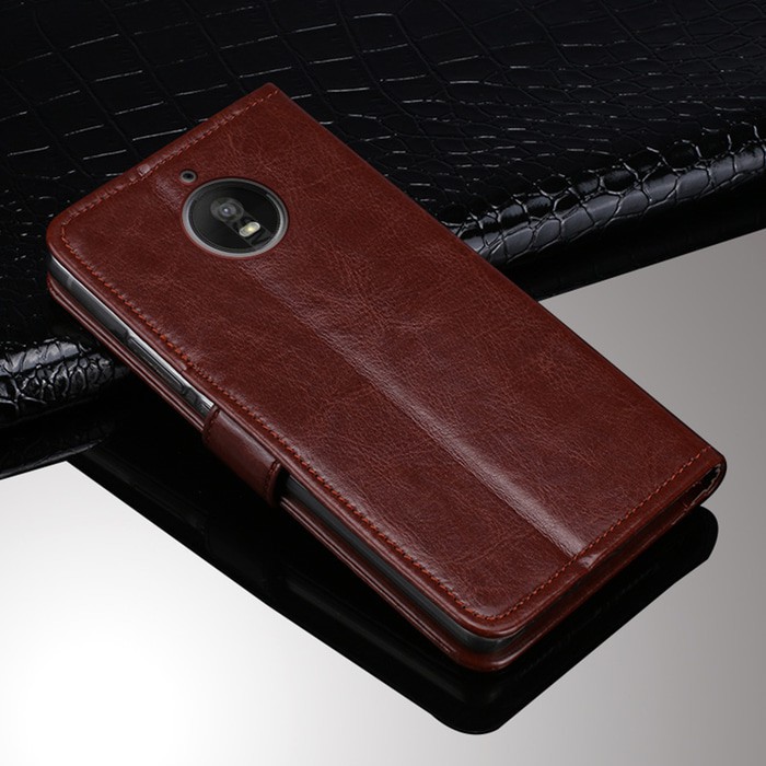 LEATHER FLIP COVER WALLET Motorola Moto E4 Plus - G5s Plus case dompet      / Case HP / Casing HP /