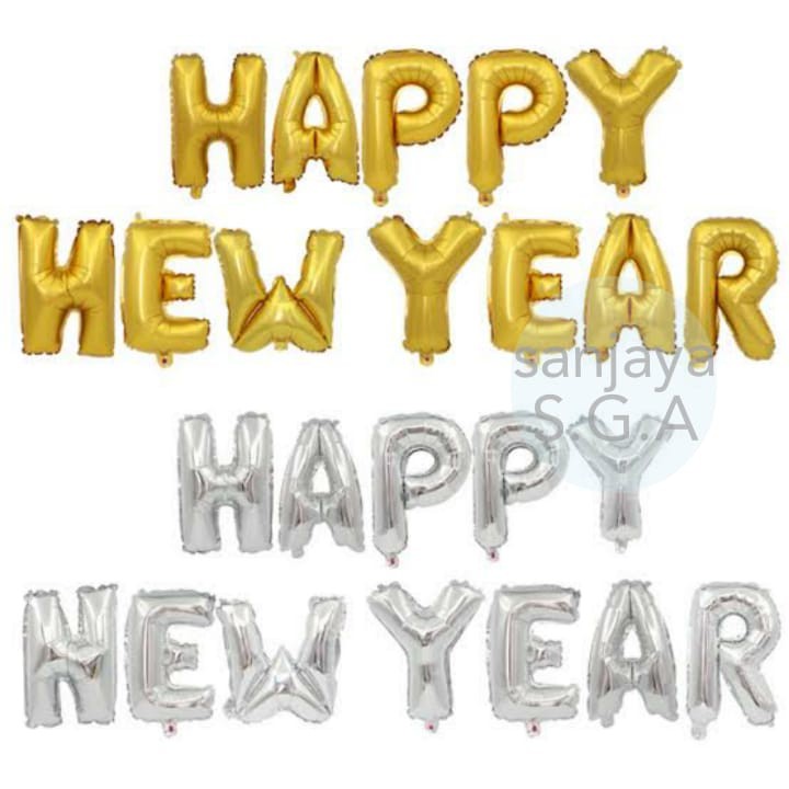 Balon Foil Huruf Set Happy New Year / Balon Tulisan Happy New Year / Balon Happy New Year / Balon Set Happy New Year