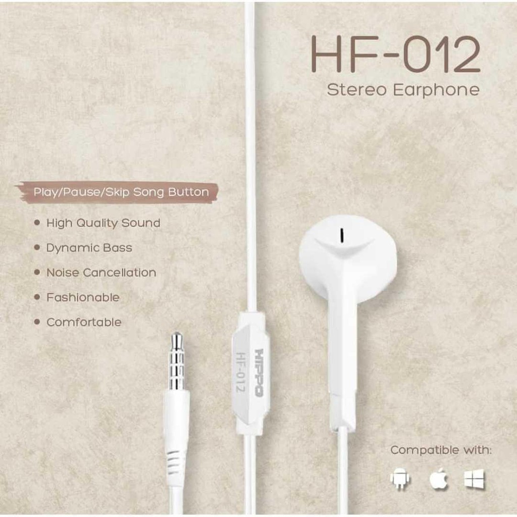 Handsfree HF 012 - Hippo Handsfree HF-012 - Hands free HF012 [Putih]