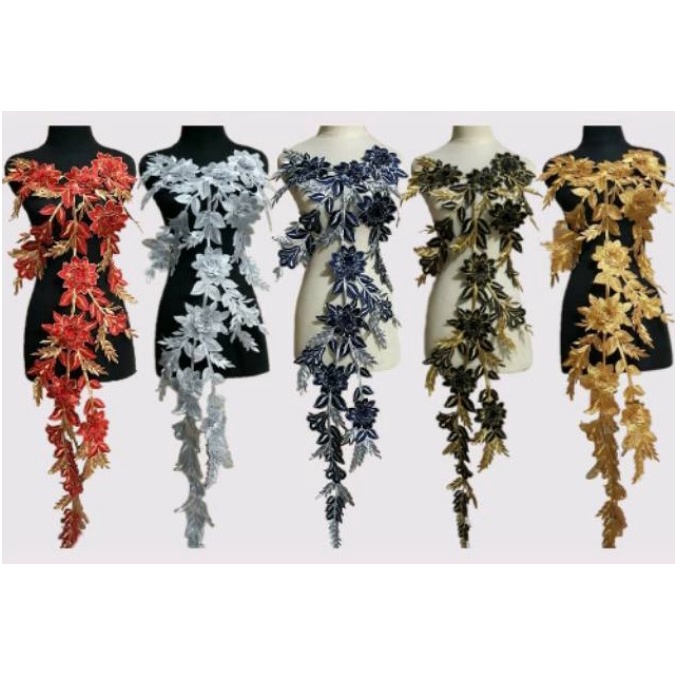 Toko Bekasi Timur Renda Bordir Dada Kanza Lace Embroidery Kebaya Gamis Tunik Brukat Navy Turkish Cre