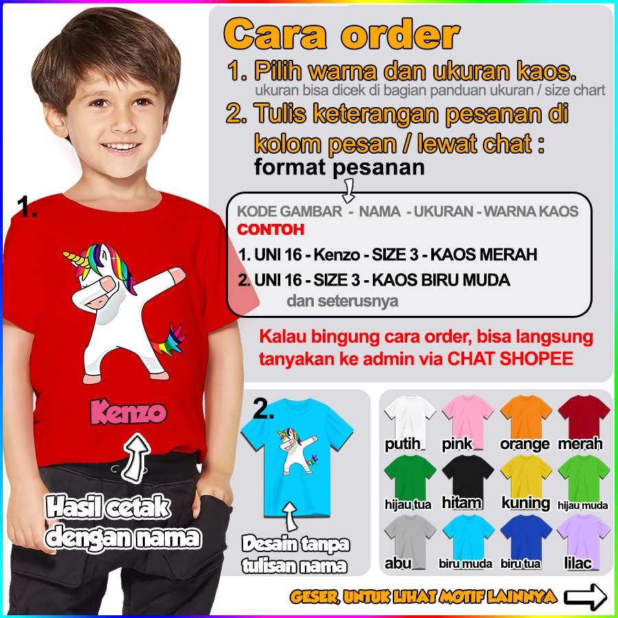 [FREE NAMA!!] Baju Kaos COUPLE ANAK DAN DEWASA UNICORN BANYAK MOTIF