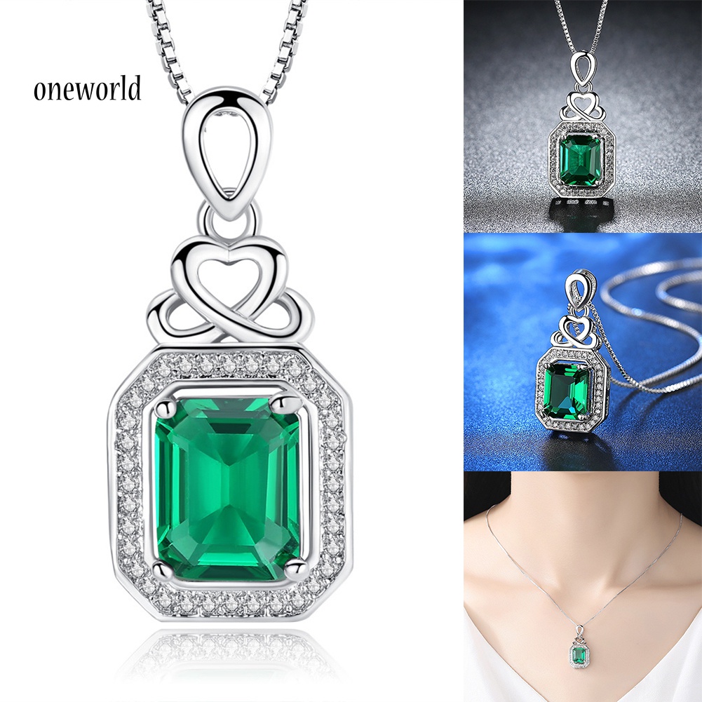 Kalung Liontin Cubic Zirconia Warna Hijau Gaya Vintage Untuk Hadiah Pernikahan