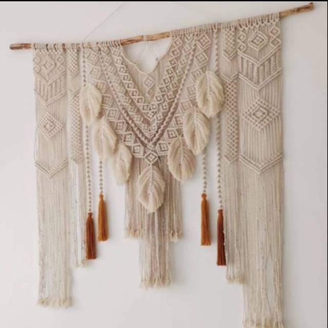 Big Macrame Wallhanging Decoration Hiasan Dinding Macrame Ukuran Besar Ruang Tamu Kantor 1,2m