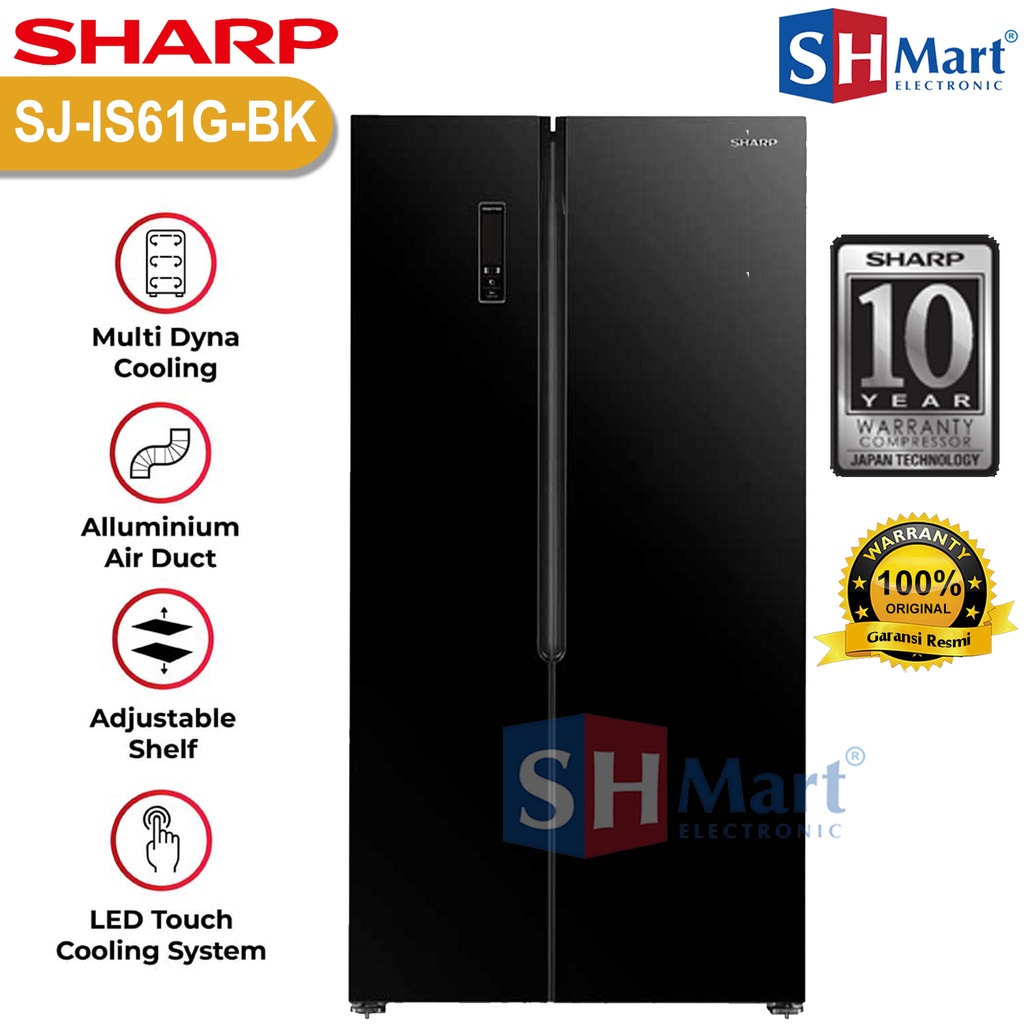 KULKAS SIDE BY SIDE SHARP SJ-IS61GBK KAPASITAS 563 LITER INVERTER GARANSI RESMI