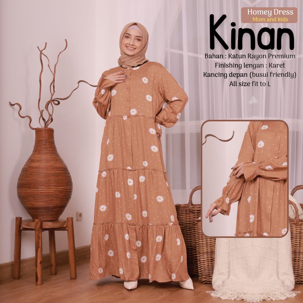 New!! Gamis Dewasa Jumbo/Homey Dress Kinan/Gamis Couple Mom &amp; kids/Bahan Katun Rayon Premium Motif Bunga-Busana Muslimah