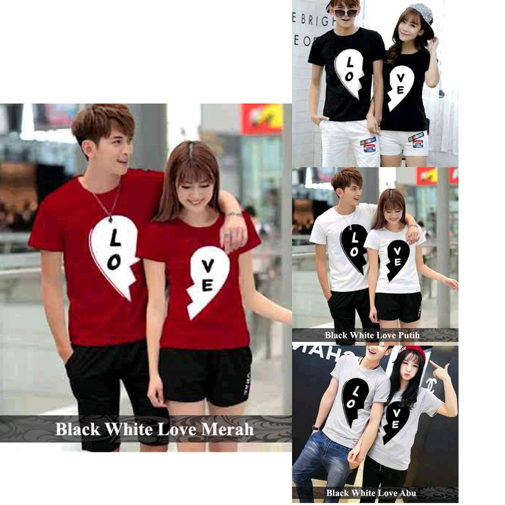 baju couple lengan pendek terbaru kaos couple pasangan murah black white love