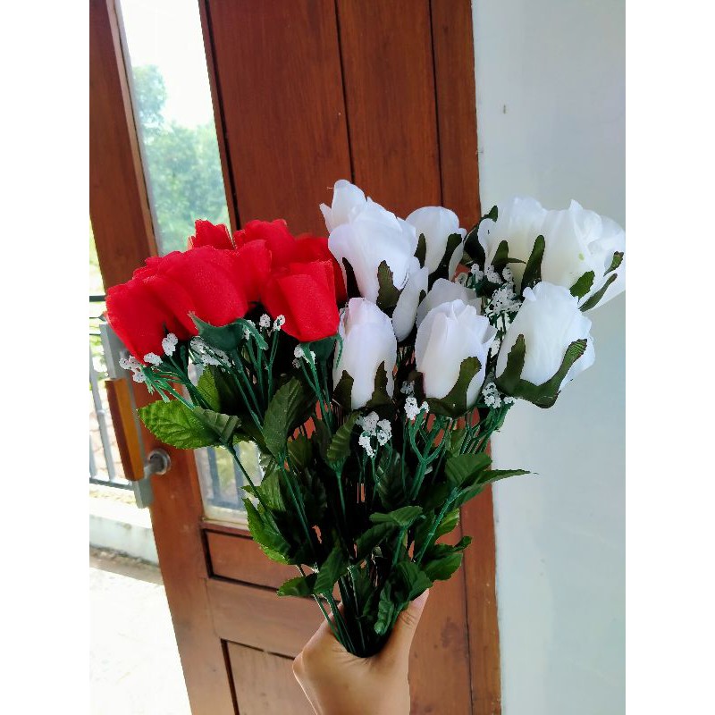 BUNGA MAWAR TANGKAI/BUNGA MAWAR PLASTIK/BUNGA MAWAR PALSU MURAH