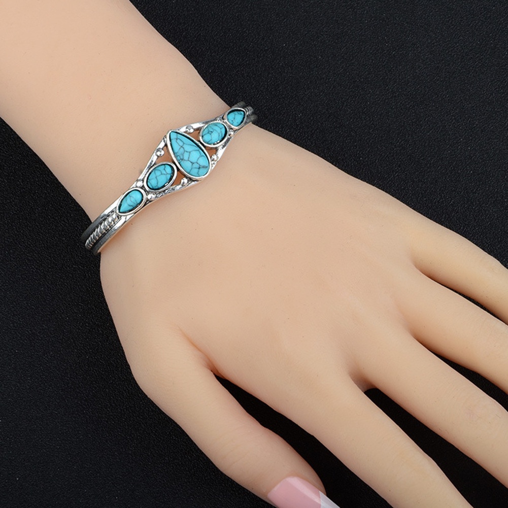 Hu Hu Hu Hu Hu Alat Bantu Pasang Kacamata♡ Gelang Bangle Open Vintage Bohemia Hias Batu Turquoise Imitasi Untuk Wanita