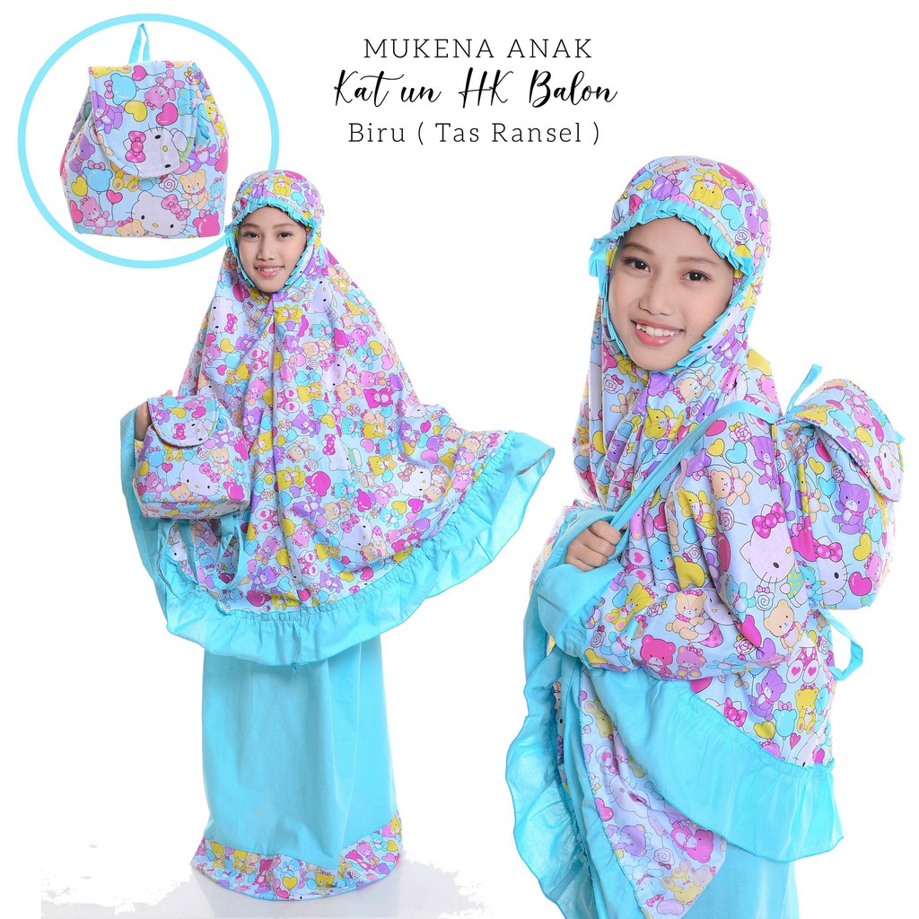 Mukena Anak Katun HK Balon Biru ( Tas Ransel )