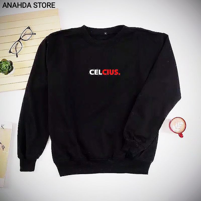 celcius jaket sweater crewneck hitam sablon celcius merah putih D4633CE ready
