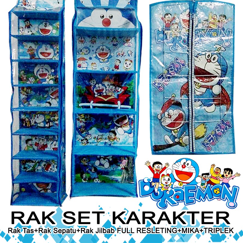  Rak  Gantung  Karakter Set 3 in 1 full Resleting Tas Sepatu  