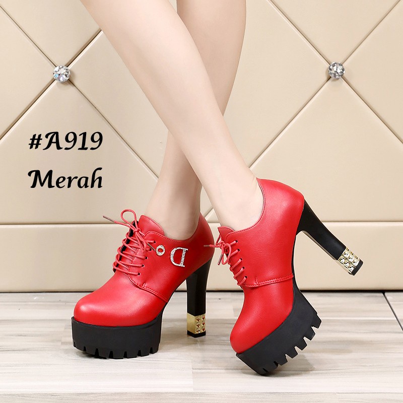 SEPATU WANITA IMPOR BOOTS HIGH BLOCK KOREA #A919