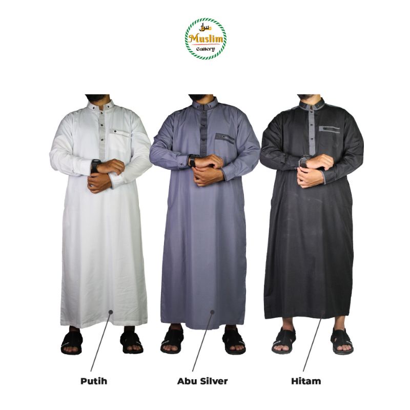 Baju Jubah Gamis Pria Lengan Panjang Model Saudi Bahan Katun Dengan Manset di Lengan-4