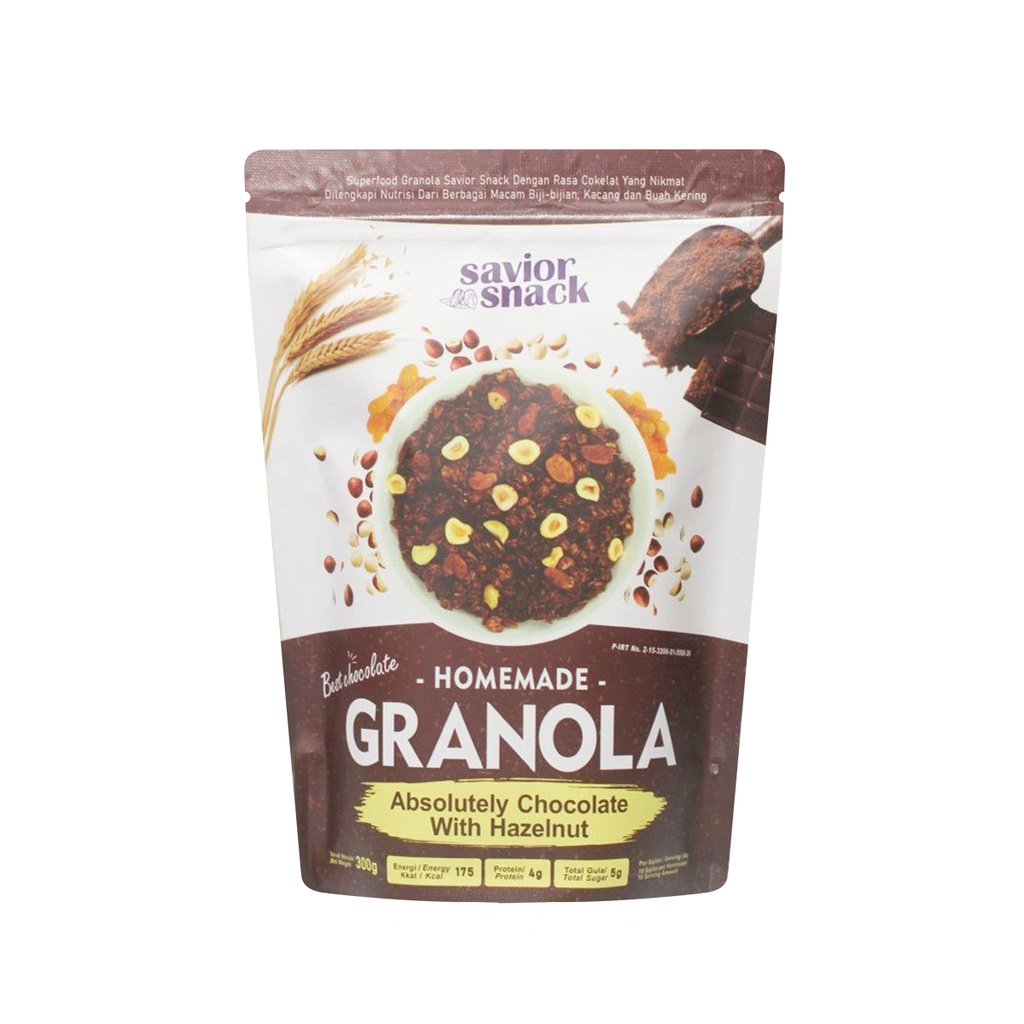 GRANOLA CRUNCHY ABSOLUTELY CHOCOLATE WITH HAZELNUT - SEREAL MAKANAN SEHAT SARAPAN PRAKTIS BERGIZI TINGGI NUTRISI BAHAN ORGANIK ALAMI TANPA PENGAWET - HIGH QUALITY - SAVIOR SNACK - GRANOLA BEST CHOCOLATE 300g