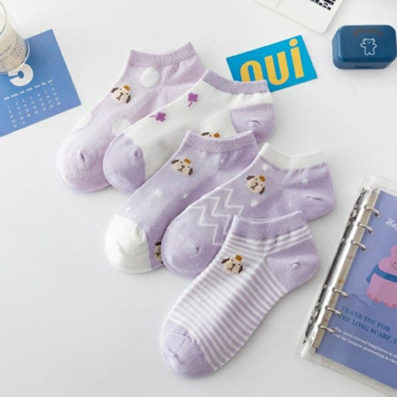 ~ PIYOSHI08 ~ Kaos Kaki Motif Doggie Ungu Lucu / Cute Women Socks Import Purple Series AF219