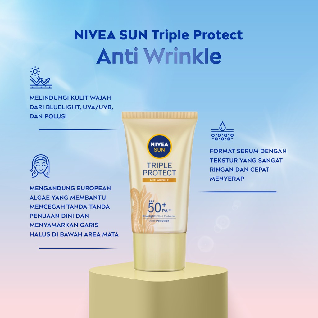 NIVEA SUN Face Serum Triple Protect Anti Wrinkle SPF50+ PA+++ 40ml - Mencegah tanda penuaan dini