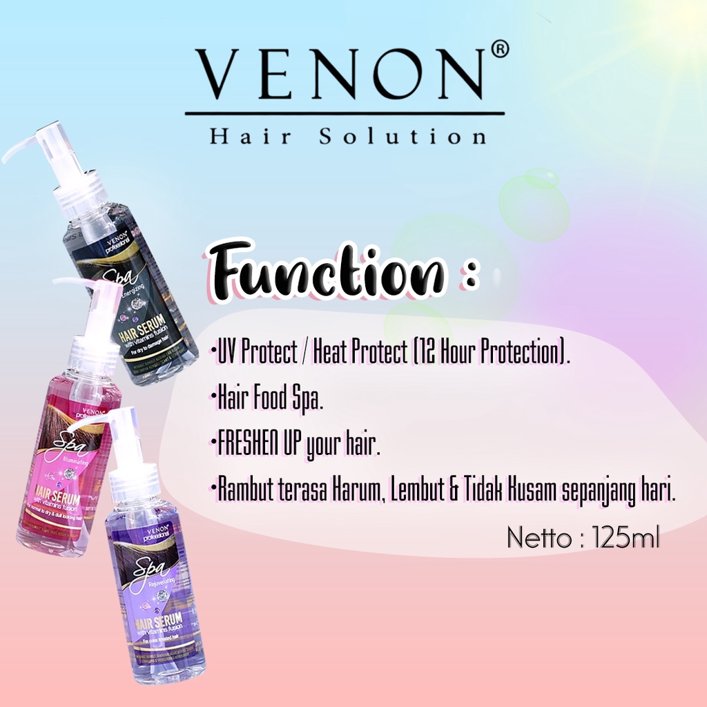 VENON HAIR SPA SERUM SERIES ( ENERGIZING HITAM / ILLUMINATING PINK / REJUVENATING UNGGU) 125ML