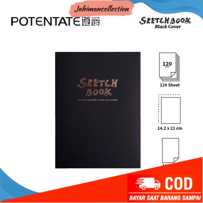 

✨ BISA COD ✨ Buku Sketsa Potentate 14,2x21cm Exposed Stitch Bound Sketchbook - BLACK