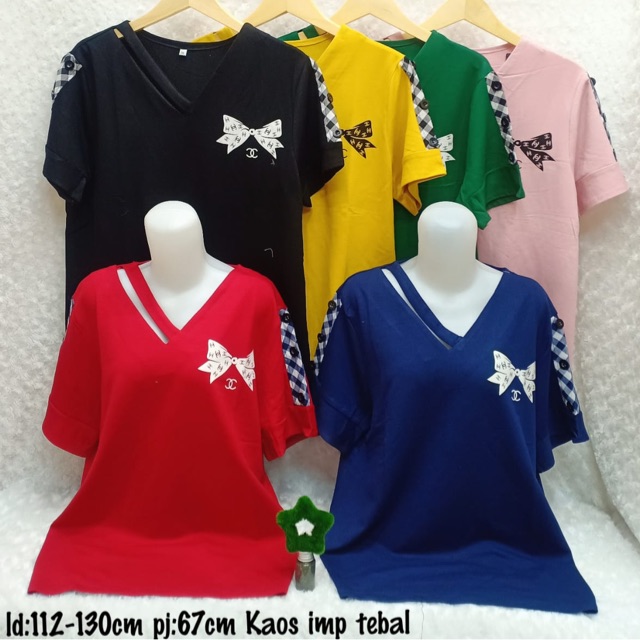 Kaos wanita / kaos wanita import / atasan v chanel pita / size XL
