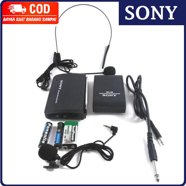 Microphone Sony SN-28 bando headset + mic jepit CLIP-ON wireless
