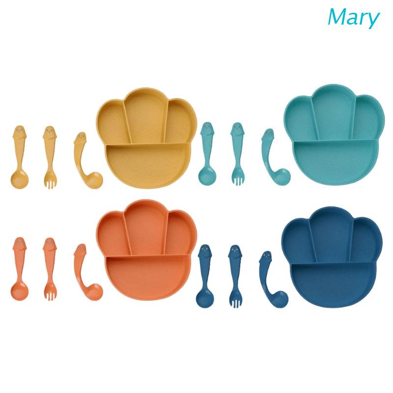 Mary Set Piring + Sendok + Garpu 4 Kompartemen Bahan Wheat Straw