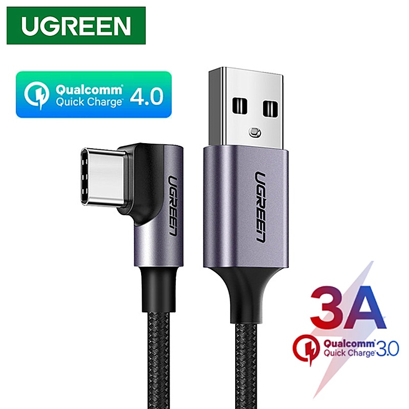 Ugreen Kabel Data / Charger USB Tipe C 90 Derajat Fast Charging Bahan Nilon Untuk Handphone