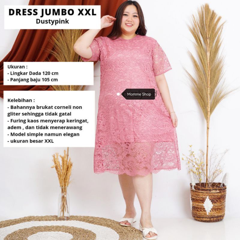 JUMBO DRESS PESTA WANITA  BROKAT FURING  FIT XXL LD 120
