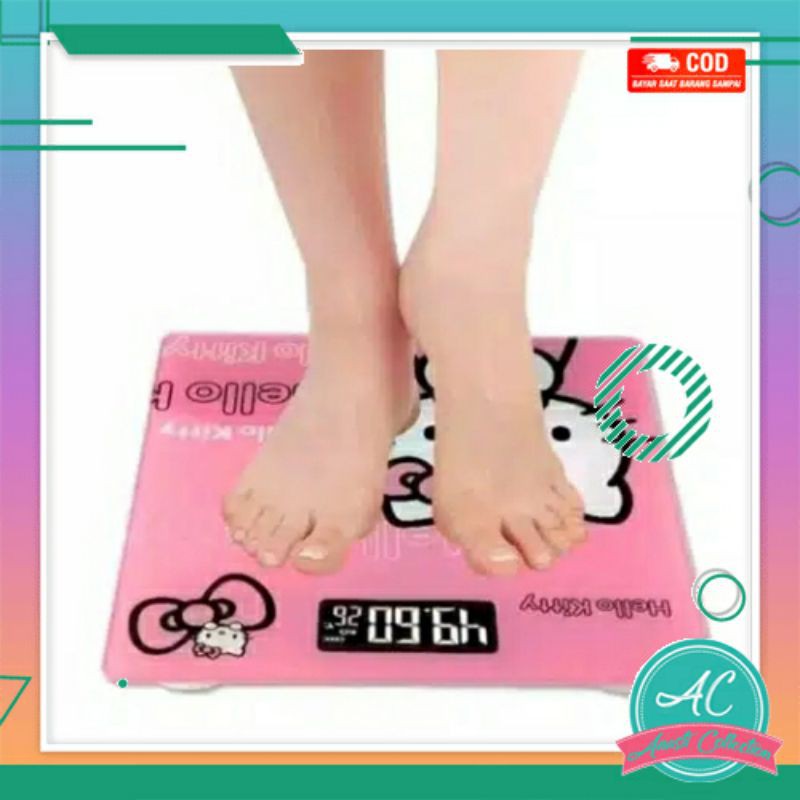 Timbangan badan digital portable kaca motif kartun doraemon hello kitty ukuran besar 28cm