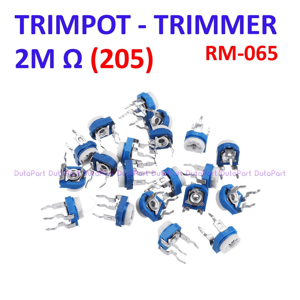 2M Ohm 205 Trimpot Trimmer RM-065 RM065 VR Variable Resistor Putih Biru Potensiometer