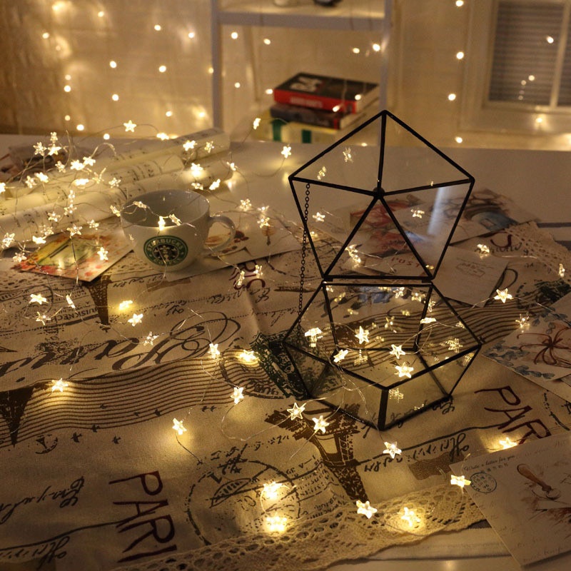 Lampu Tumblr Natal bentuk Bintang Warm White 3M 20LED Lampu Kawat Lampu String DKG Lampu Hias Dekorasi Bintang Pentagram Light Battery 20 LED - 2G11 Star String LED Decor Lights USB Operated Fairy Lights Copper Wire Light String Xmas Garland Home Party