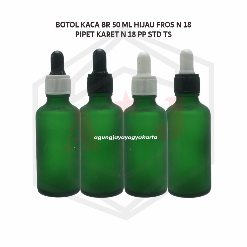 Botol Kaca Serum 50 ml  Hijau Fros Pipet TS / Pipet Kaca / Botol Pipet Kaca Hijau Fros / Pipet Pipet