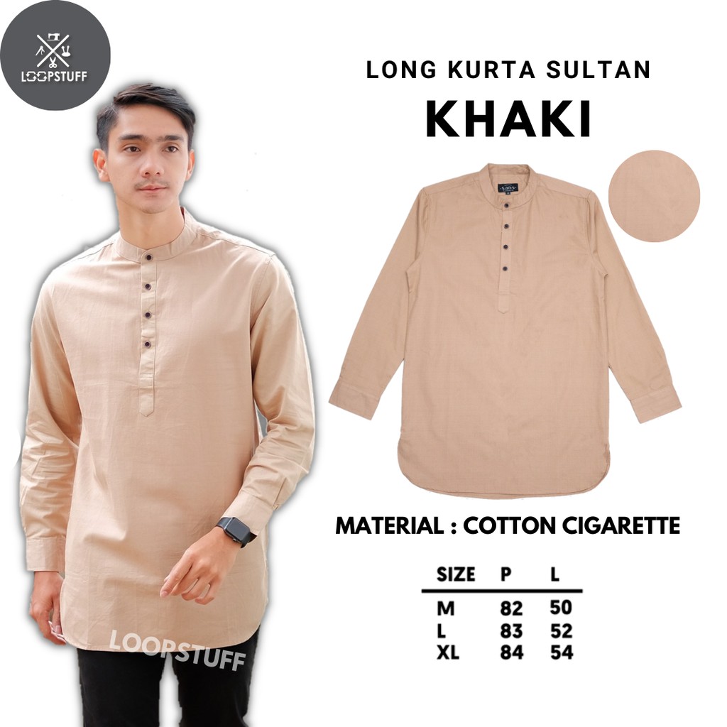 LOOPSTUFF X SANSCLOTH Baju Kurta Gamis Pria Versi Sultan Warna Khaki Polos Bahan Katun Sigaret