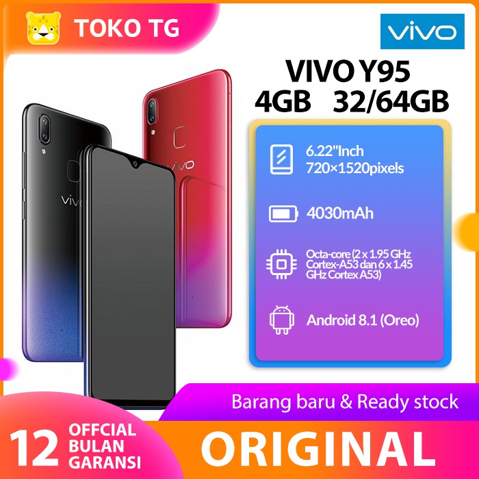 VIVO Y95 Handphone/HP/Smartphone RAM 4GB ROM 32/64GB GARANSI OFFICIAL