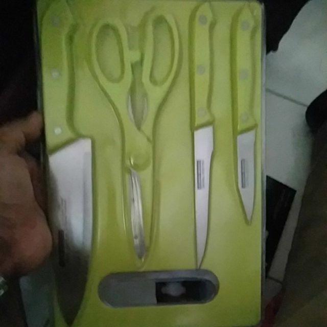 [220 Gram] Pisau Set Talenan 5in1 - Talenan - Pisau Daging - Kupas Buah - Roti - Gunting